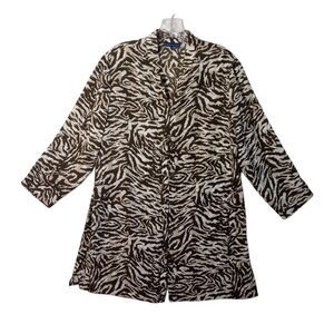 Karen Scott Draped Top Cardigan Womens Animal Print Large V Neck Button Lightwei